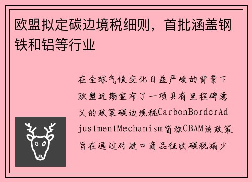 欧盟拟定碳边境税细则,首批涵盖钢铁和铝等行业